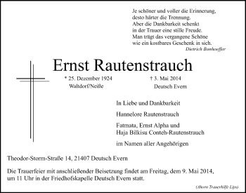 Anzeige von Ernst Rautenstrauch von LZ